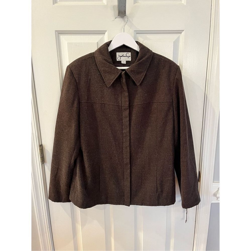 Vintage Jonathan Logan Brown Hidden Zipper Career Jacket sz XL EUC
